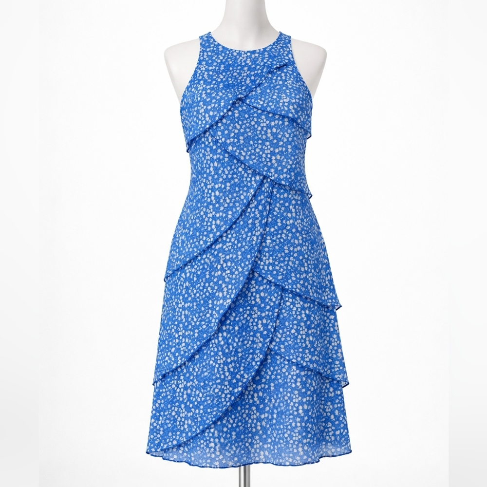Ann Taylor Blue‎ Tiered Silk Halter Dress